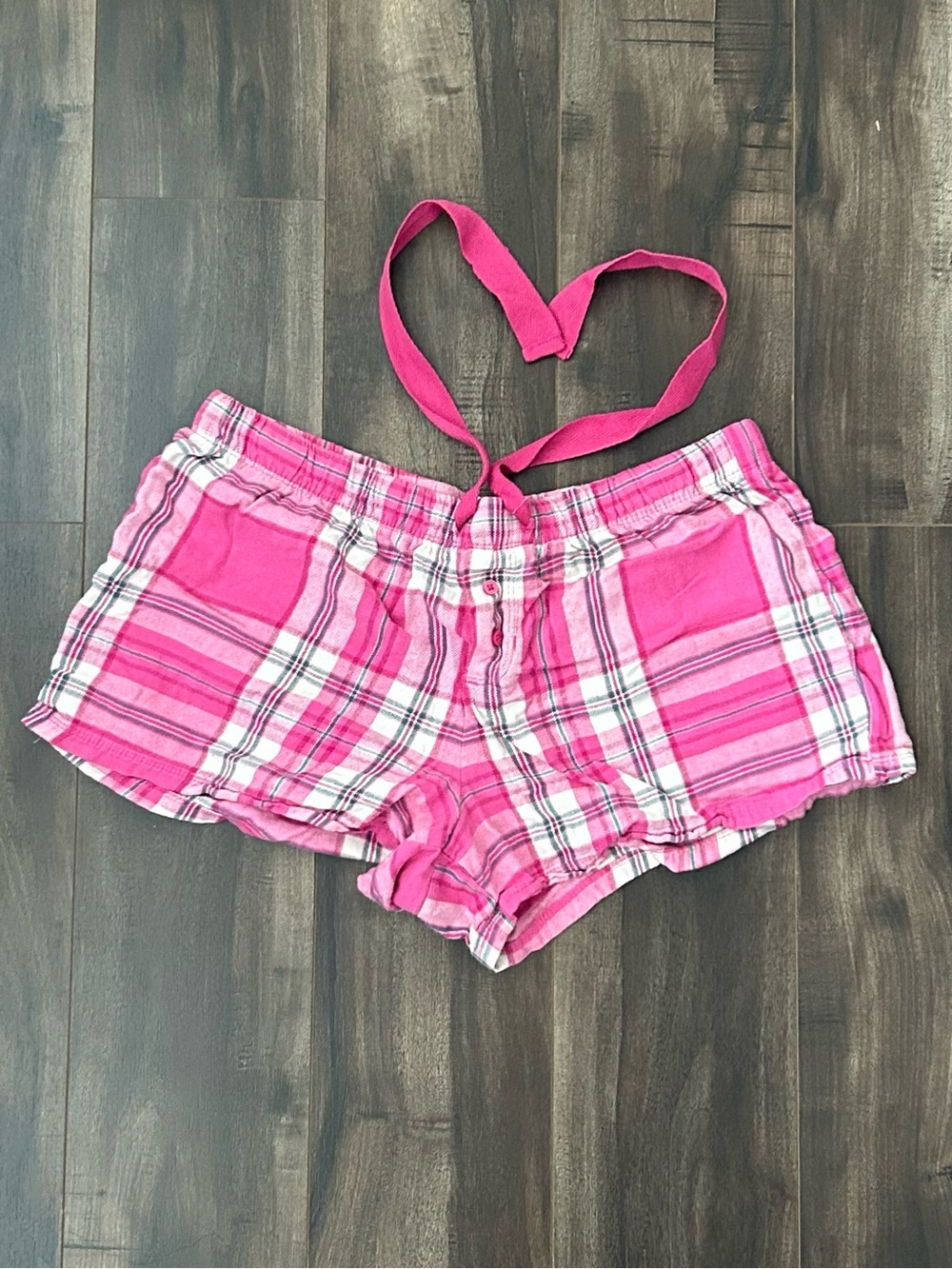 💖 Y2K Pink Plaid Tie-Front Shorts